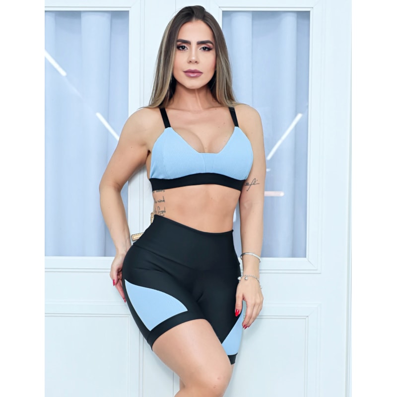 Conjunto Fitness em Suplex e Poliamida com Short e Top com Bojo