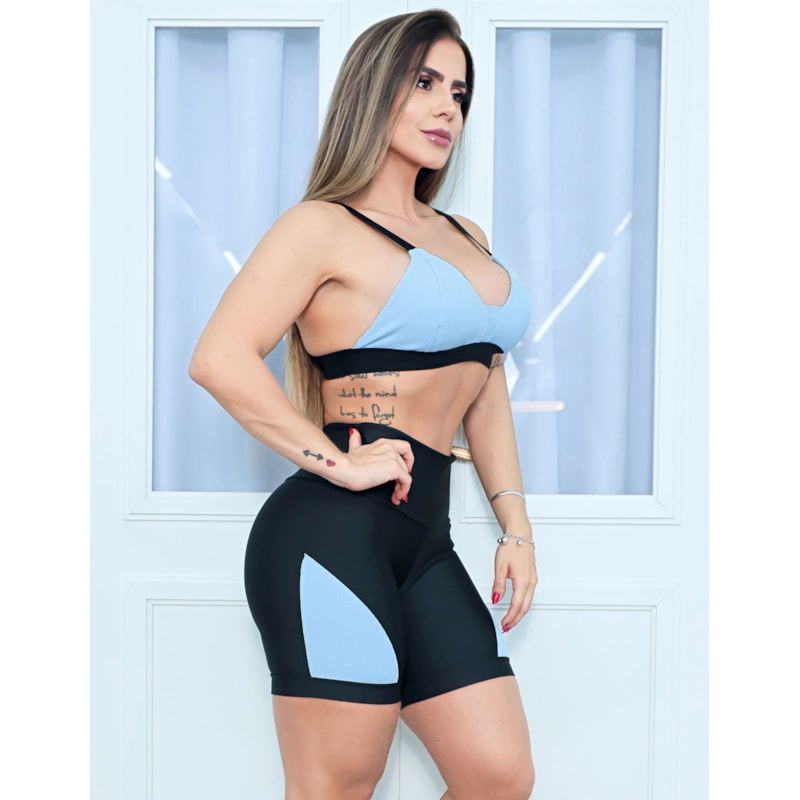 Conjunto Fitness em Suplex e Poliamida com Short e Top com Bojo