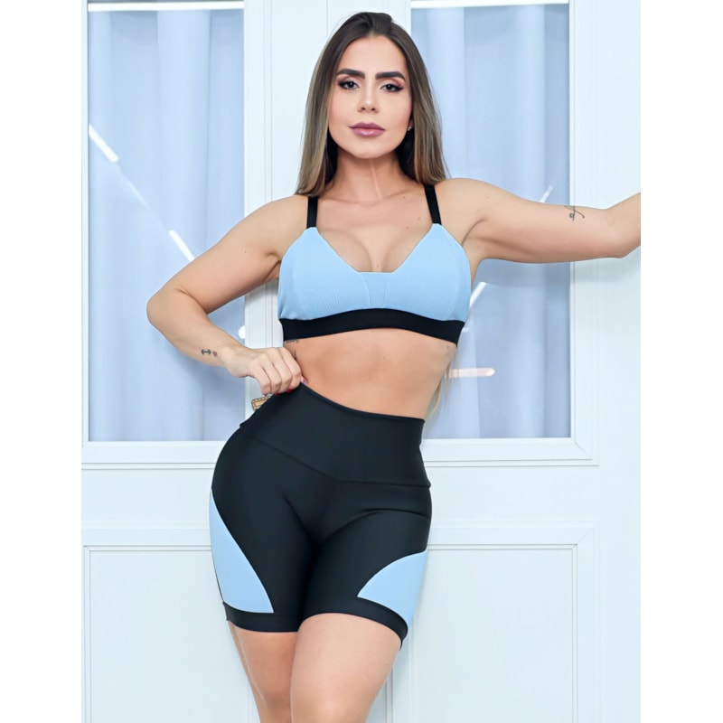Conjunto Fitness em Suplex e Poliamida com Short e Top com Bojo