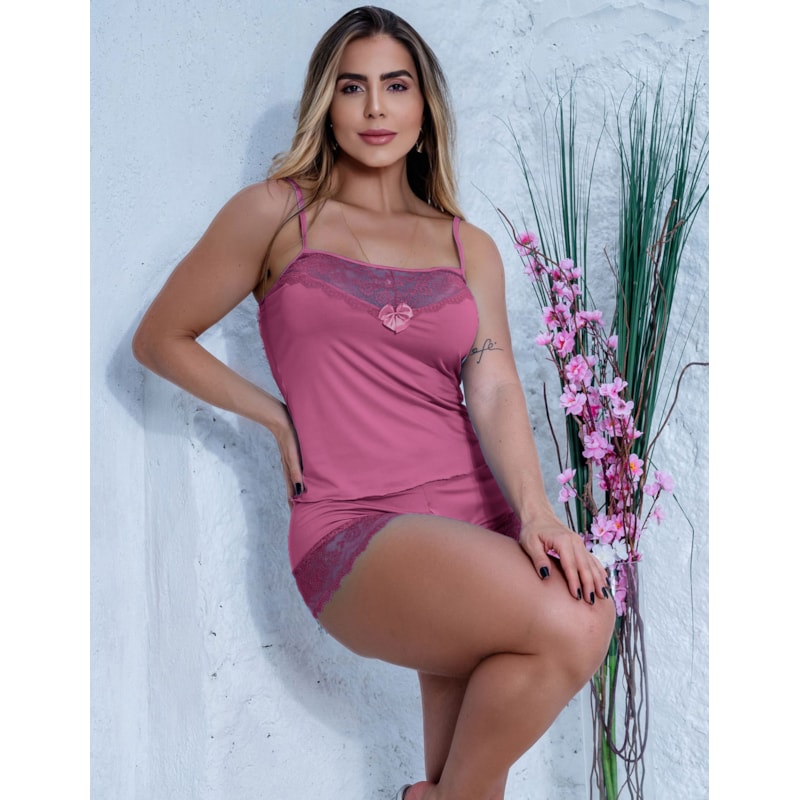 Baby Doll Luxo Feminino em Microfibra e Renda Lingerie Sensual