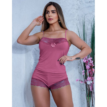 Baby Doll Luxo Feminino em Microfibra e Renda Lingerie Sensual
