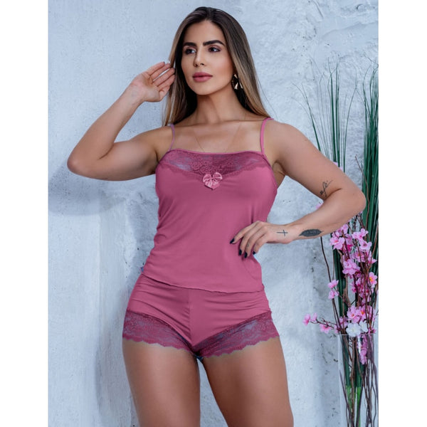 Baby Doll Luxo Feminino em Microfibra e Renda Lingerie Sensual