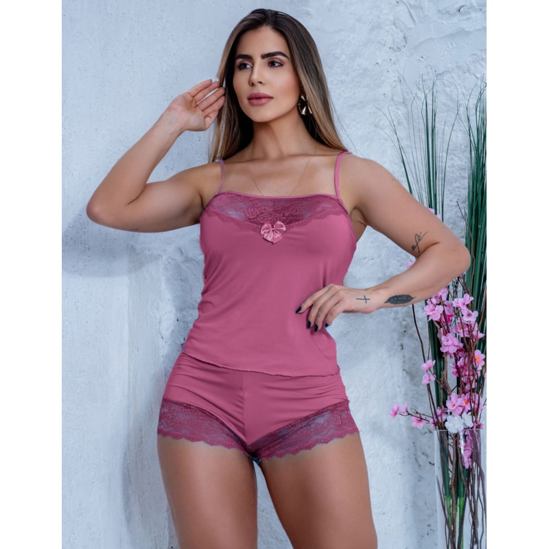 Baby Doll Luxo Feminino em Microfibra e Renda Lingerie Sensual