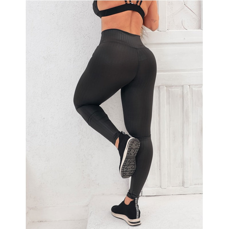 Calça Feminina Fitness em Cirrê Texturizado Cintura Alta