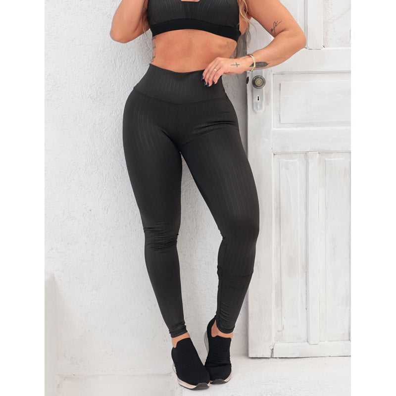 Calça Feminina Fitness em Cirrê Texturizado Cintura Alta