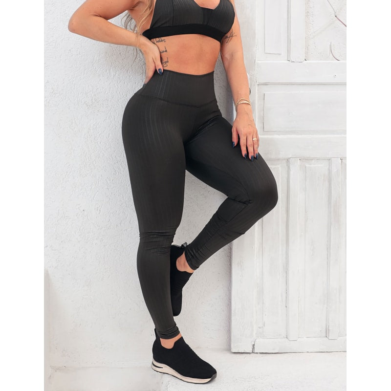 Calça Feminina Fitness em Cirrê Texturizado Cintura Alta