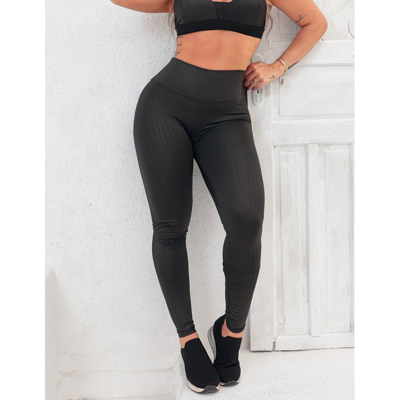 Calça Feminina Fitness em Cirrê Texturizado Cintura Alta