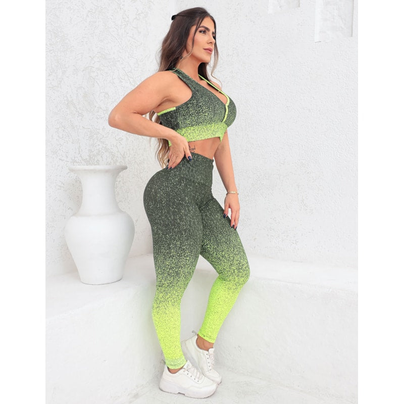 Conjunto Feminino Calça Legging e Cropped Estilo Nadador Degradê
