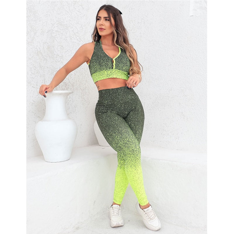 Conjunto Feminino Calça Legging e Cropped Estilo Nadador Degradê