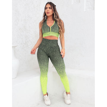 Conjunto Feminino Calça Legging e Cropped Estilo Nadador Degradê