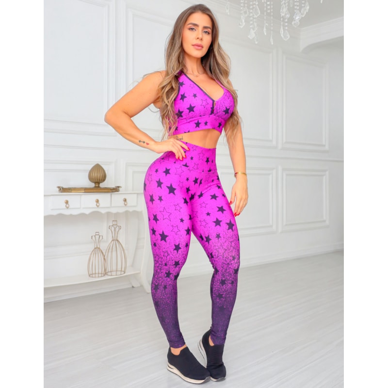 Conjunto Feminino Degrade Calça Legging e Top Academia Fitness FItmoda