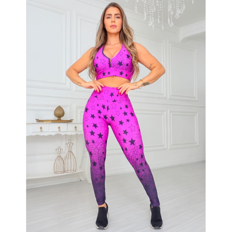 Conjunto Feminino Degrade Calça Legging e Top Academia Fitness FItmoda