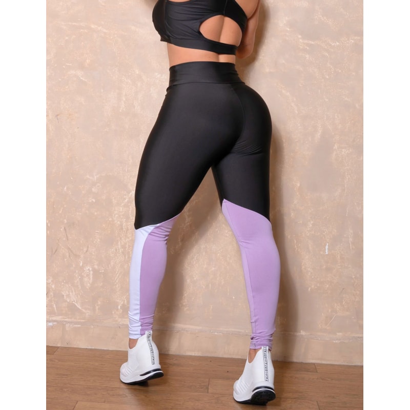Calça Legging Cintura Alta Recorte Colorido para Academida