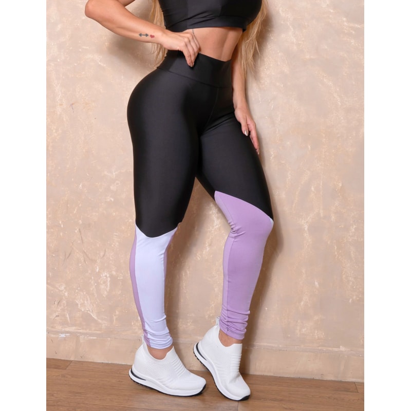 Calça Legging Cintura Alta Recorte Colorido para Academida
