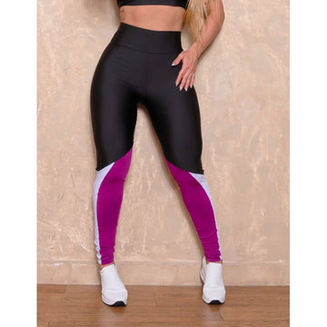 Calça Legging Fitness com Cintura Alta Recorte Geométrico Colorido