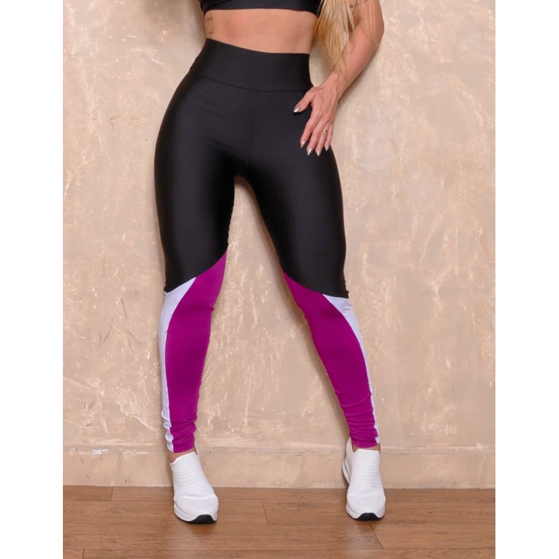 Calça Legging Fitness com Cintura Alta Recorte Geométrico Colorido