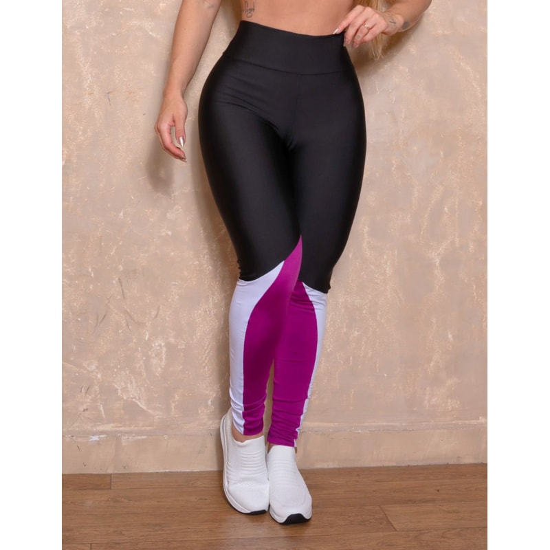 Calça Legging Fitness com Cintura Alta Recorte Geométrico Colorido