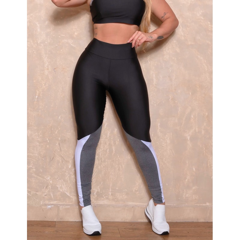 Legging Feminina Cintura Alta com Recorte Colorido de Academia