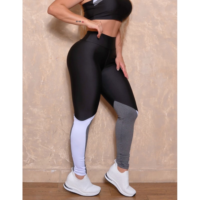 Legging Feminina Cintura Alta com Recorte Colorido de Academia