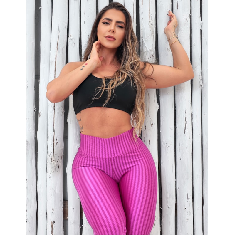Conjunto Feminina com Top e Calça em Poliamida Texturizada 3D Moda Fitness