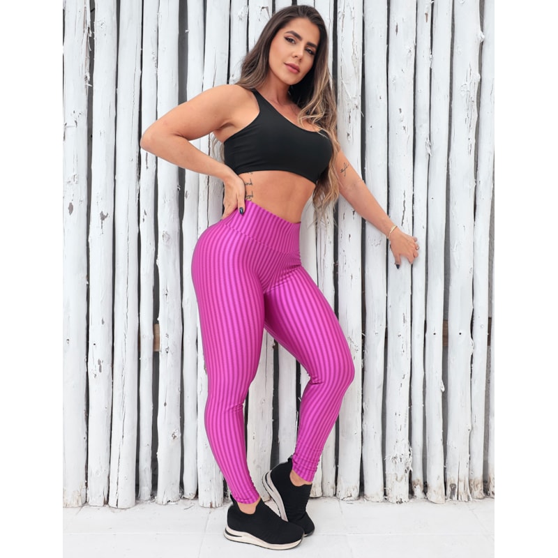 Conjunto Feminina com Top e Calça em Poliamida Texturizada 3D Moda Fitness