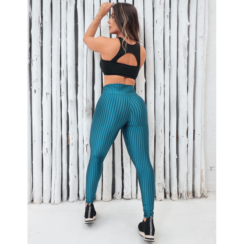 Conjunto Feminino com Top e Calça Poliamida 3D Texturizada - Moda Fitness