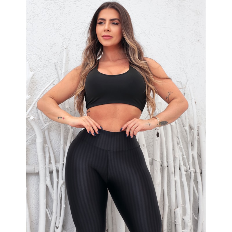 Conjunto Feminino Top com Bojo Removível e Calça Poliamida 3D
