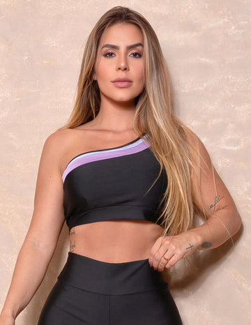 Cropped Fitness Feminino com Alça de um Ombro sem Bojo