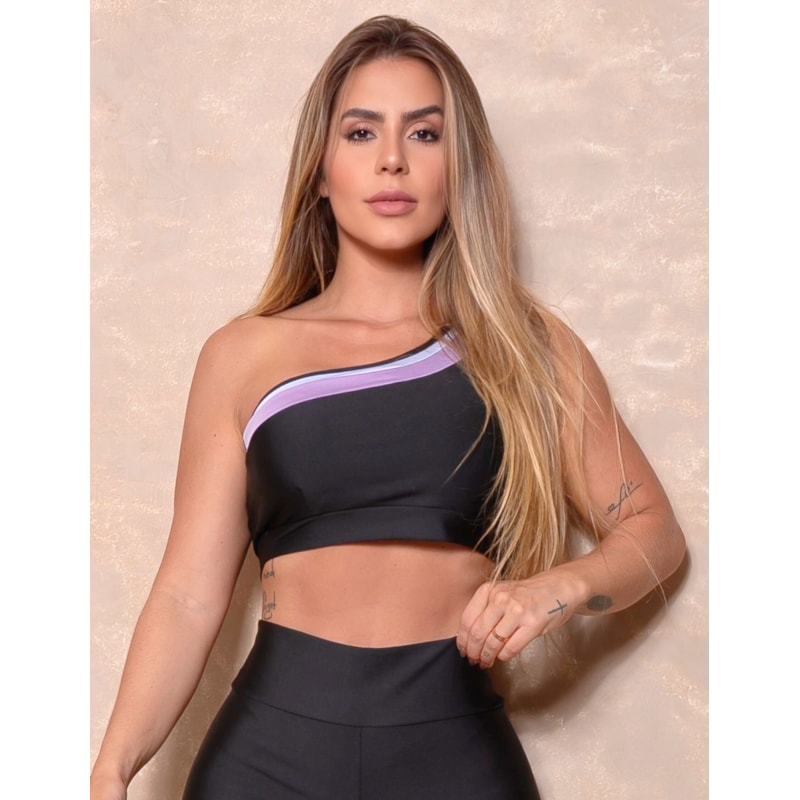 Cropped Fitness Feminino com Alça de um Ombro sem Bojo