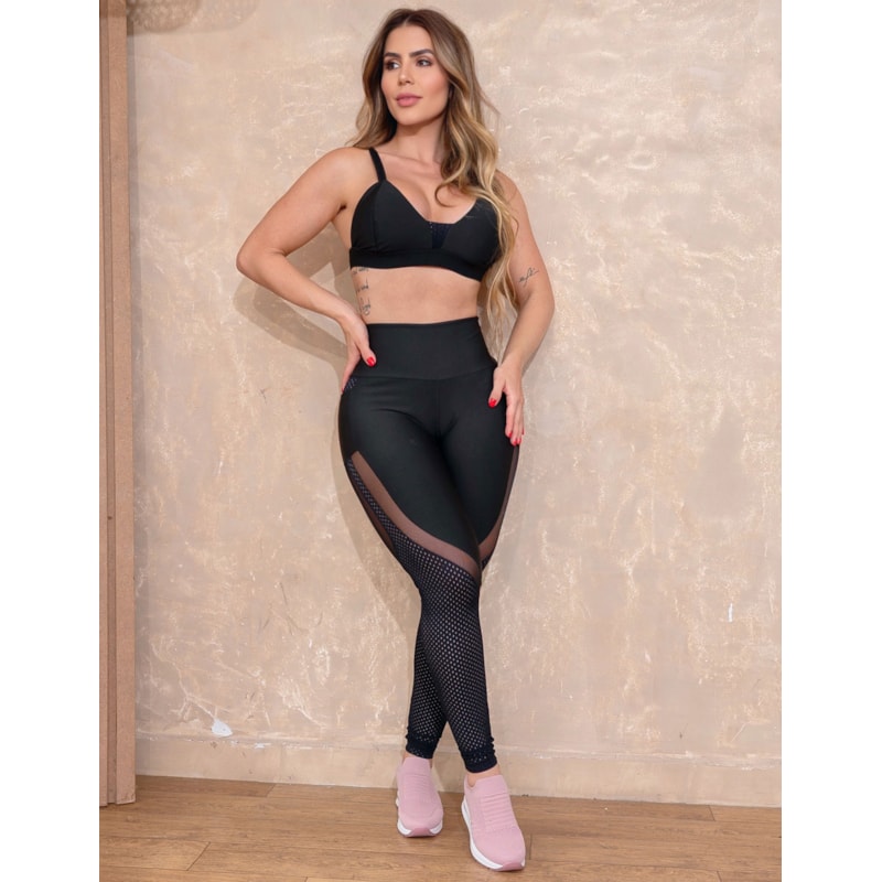 Conjunto Feminino com Calça Legging e Top com Bojo para Academia
