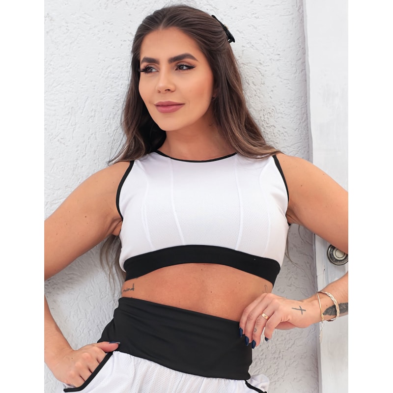 Conjunto Feminino Dry Fit Short com Bolsos e Cropped sem Bojo para Academia