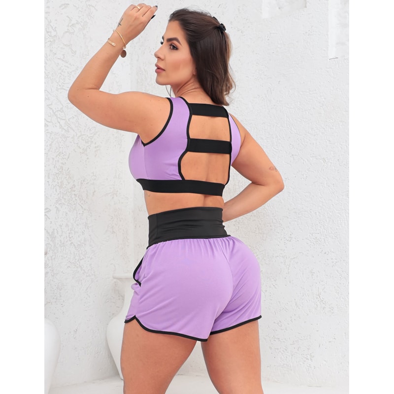 Conjunto Feminino Running Esportivo Short com Bolsos e Cropped sem Bojo  em Dry Fit