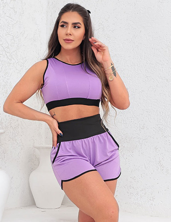 Conjunto Feminino Running Esportivo Short com Bolsos e Cropped sem Bojo  em Dry Fit