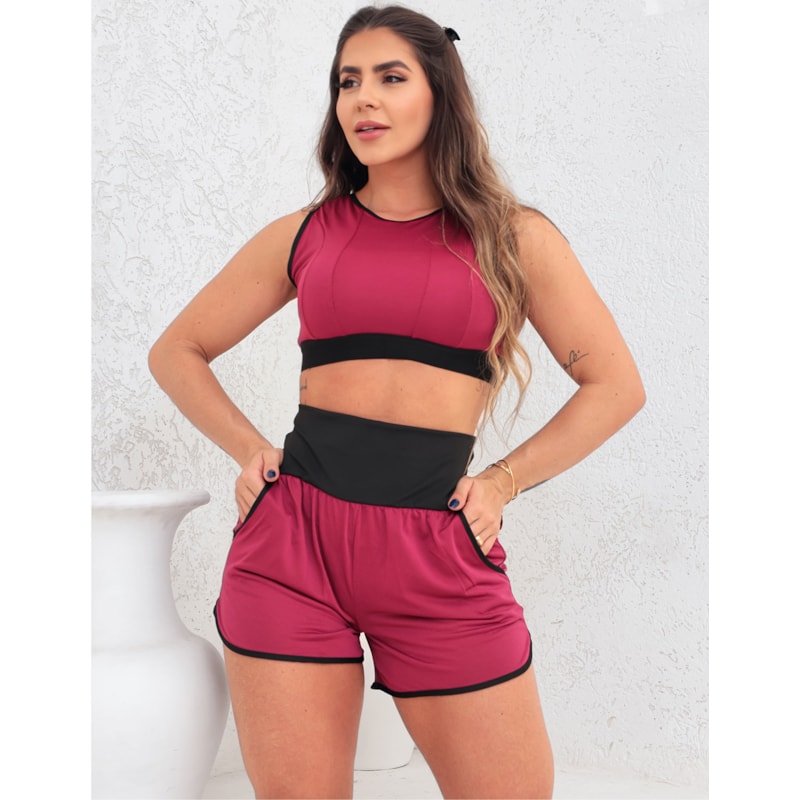 Look Esportivo   em Dry Fit Short Running com Bolsos e Cropped sem Bojo