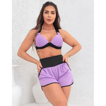 Conjunto Feminino em Dry Fit Top com Bojo e Shorts com Bolsos Laterais