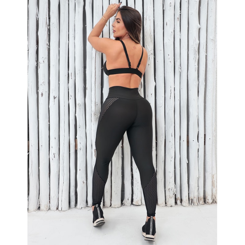 Conjunto Feminino Fitness Calça com Tule e Top com Bojo Removível