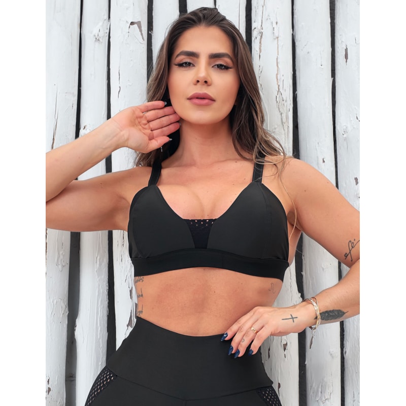 Conjunto Feminino Fitness Calça com Tule e Top com Bojo Removível