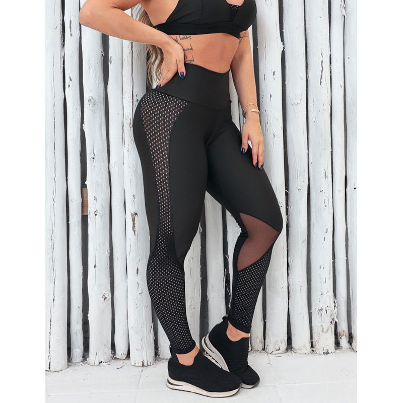 Conjunto Feminino Fitness Calça com Tule e Top com Bojo Removível