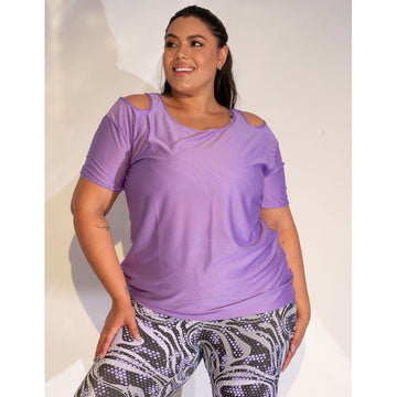 Blusa Basica Feminina Plus Size Dry Fit com Recorte nos Ombros
