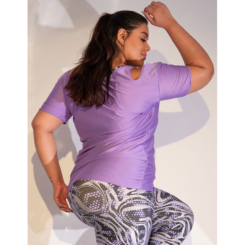 Blusa Basica Feminina Plus Size Dry Fit com Recorte nos Ombros