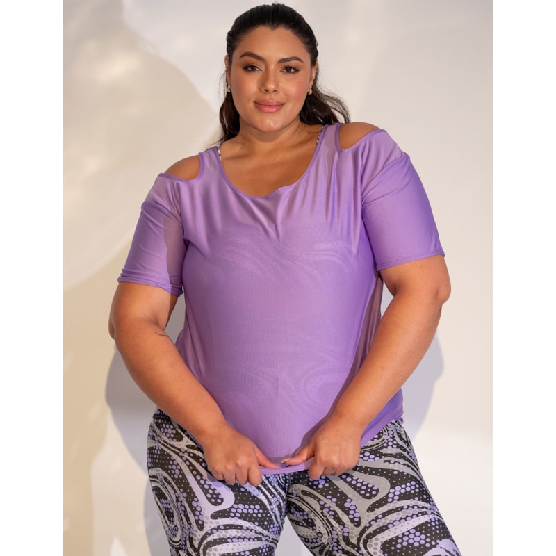 Blusa Basica Feminina Plus Size Dry Fit com Recorte nos Ombros