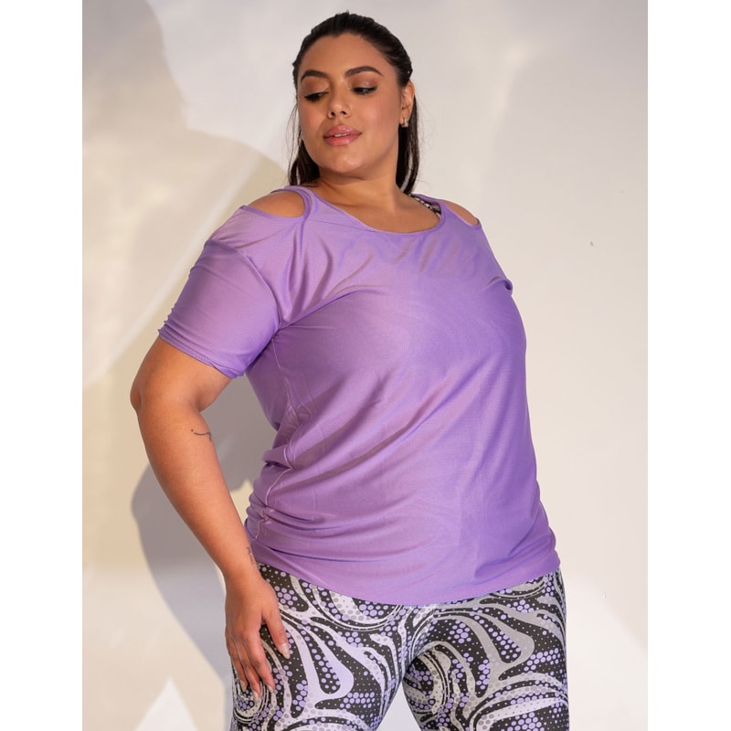 Blusa Basica Feminina Plus Size Dry Fit com Recorte nos Ombros