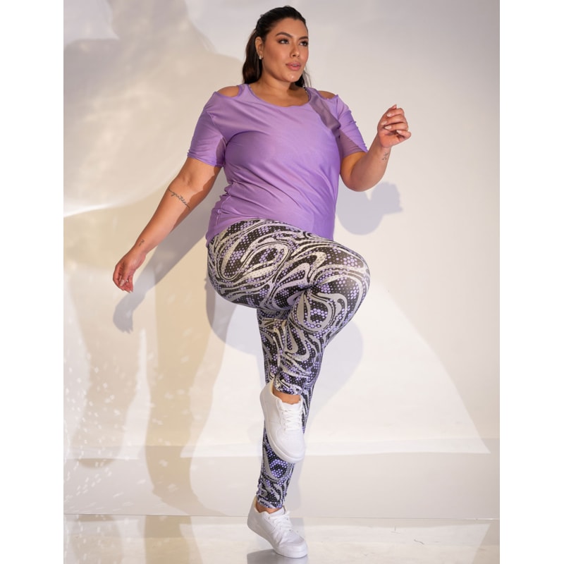 Blusa Basica Feminina Plus Size Dry Fit com Recorte nos Ombros
