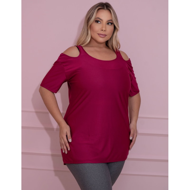 Blusa Dry Fit Feminina com Recorte nos Ombros Plus Size