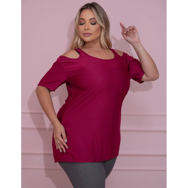 Blusa Dry Fit Feminina com Recorte nos Ombros Plus Size
