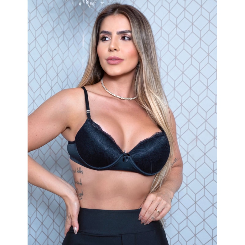 Sutiã Básico Rendado em Poliamida com Alças Regulável e Bojo