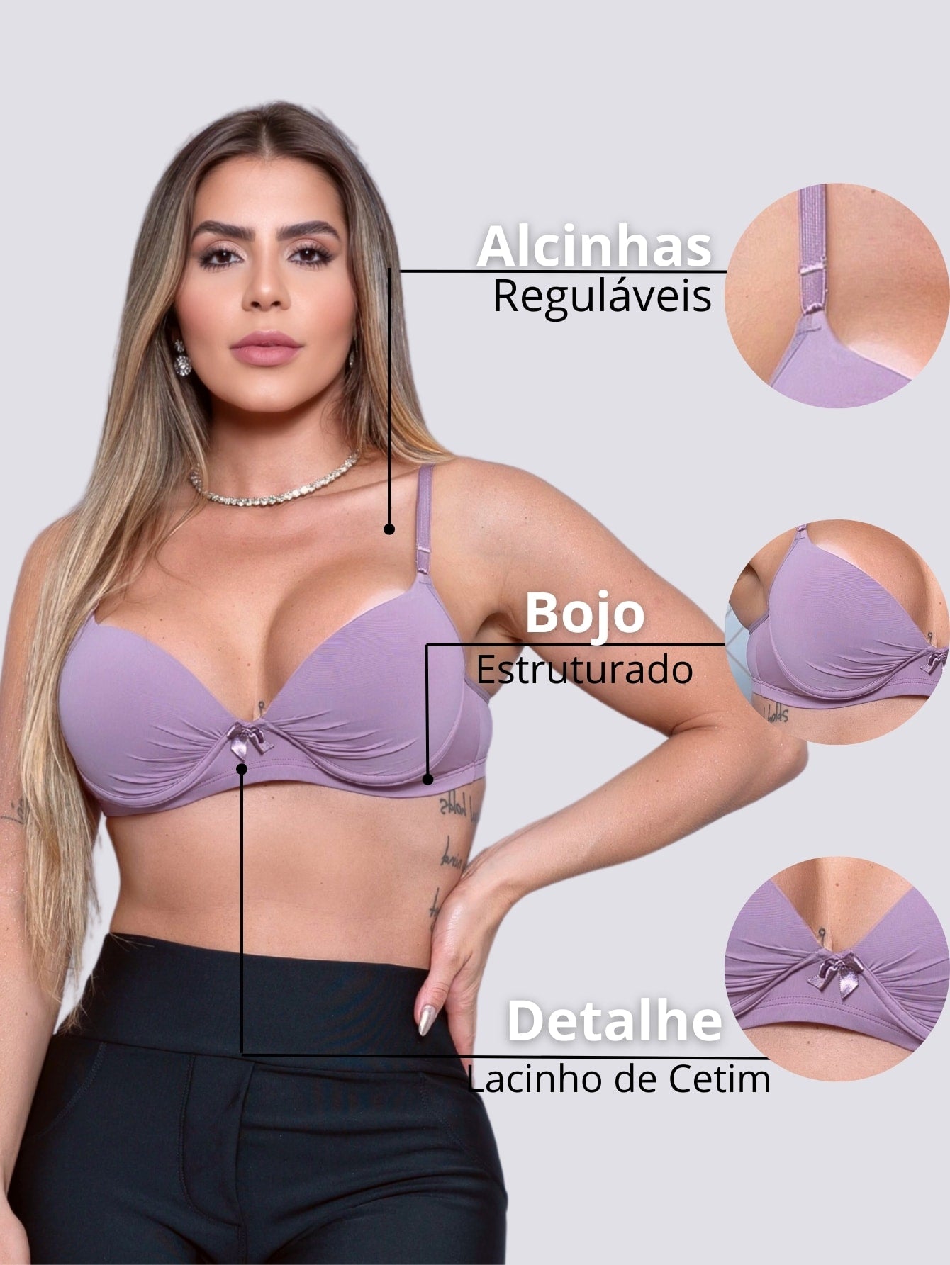 Sutiã Elegante com Bojo e Alcinhas Ajustáveis em Poliamida