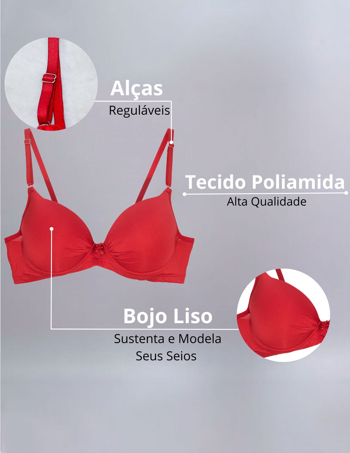 Sutiã em Poliamida Estruturado com Aro e Bojo Alças Reguláveis