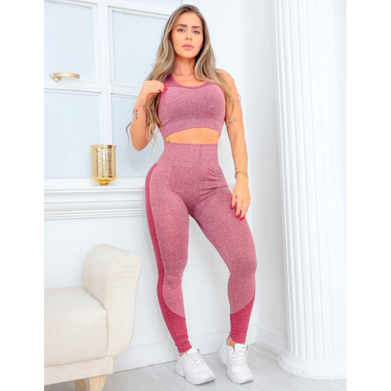 Trio Conjunto Feminino Fitness Valoriza Bumbum com Cropped Calça Cintura Alta e Short