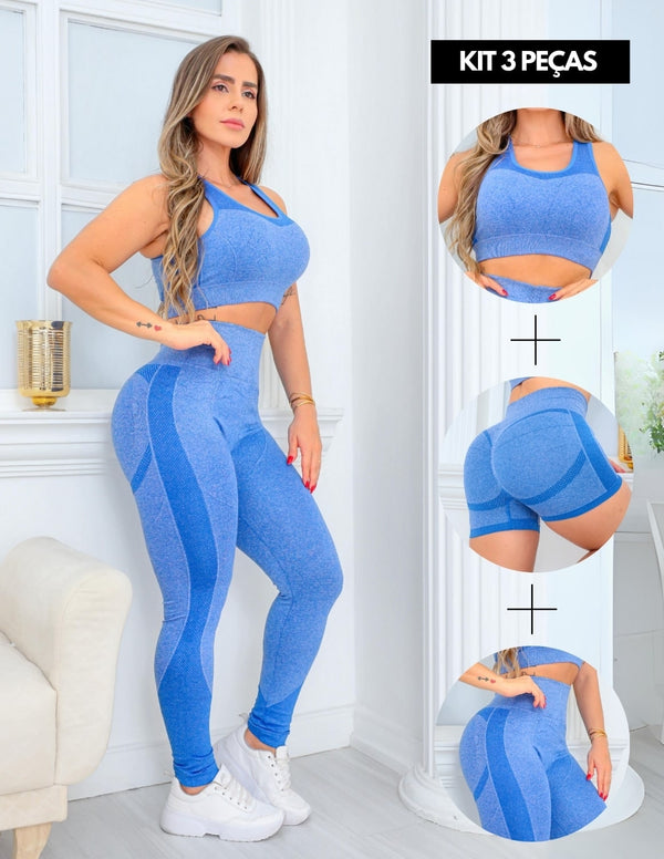 Trio Feminino Empina Bumbum com Cropped Short e Calça Cintura Alta